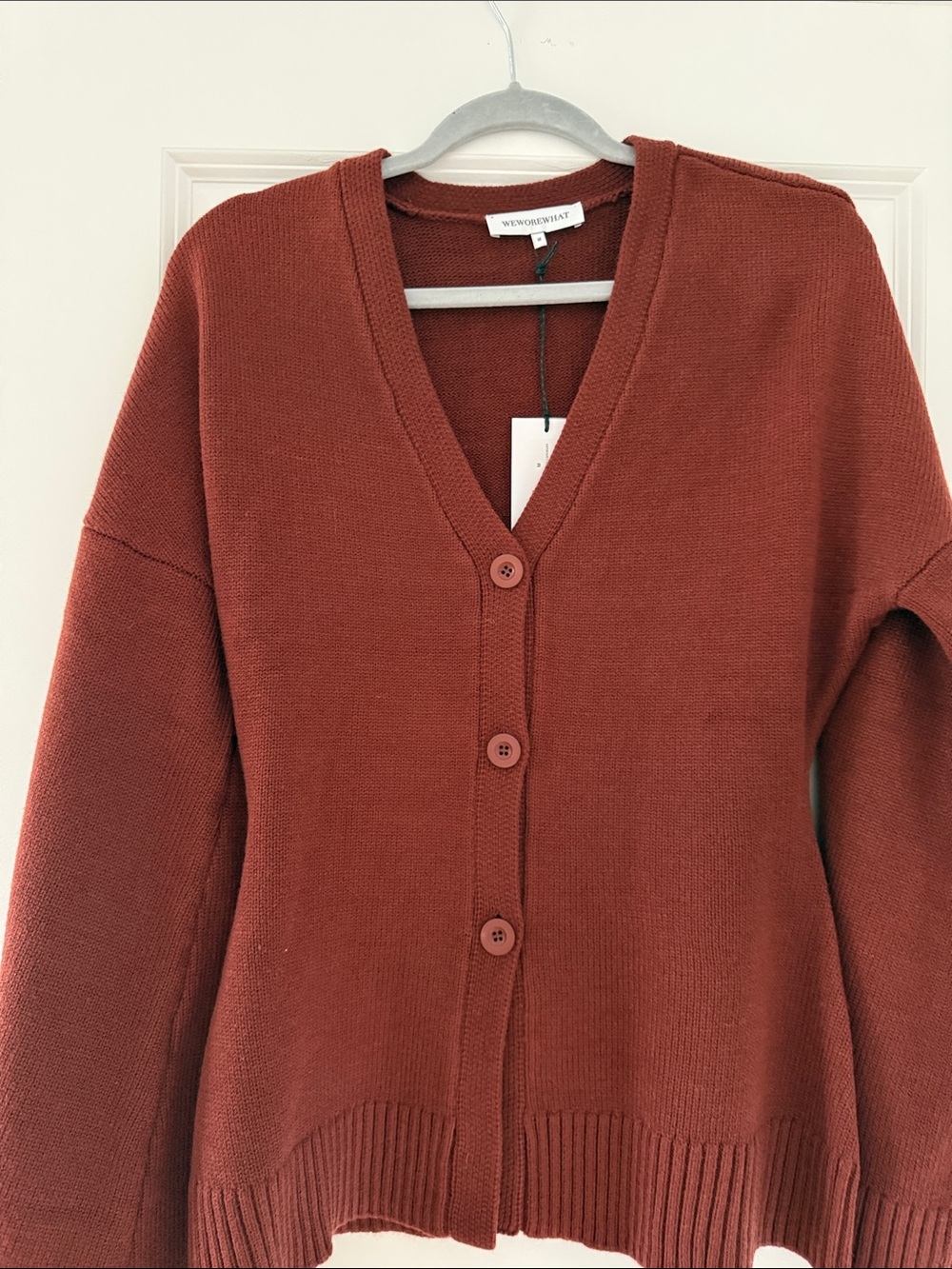 WeWoreWhat Rust Red V-Neck Button Cardigan